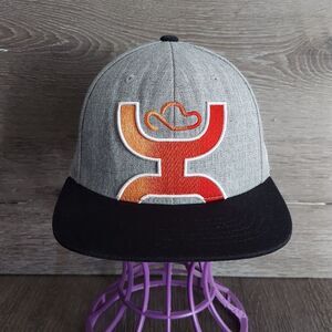 Hooey Gray and Black Snapback Hat with Orange Logo Flat Bill